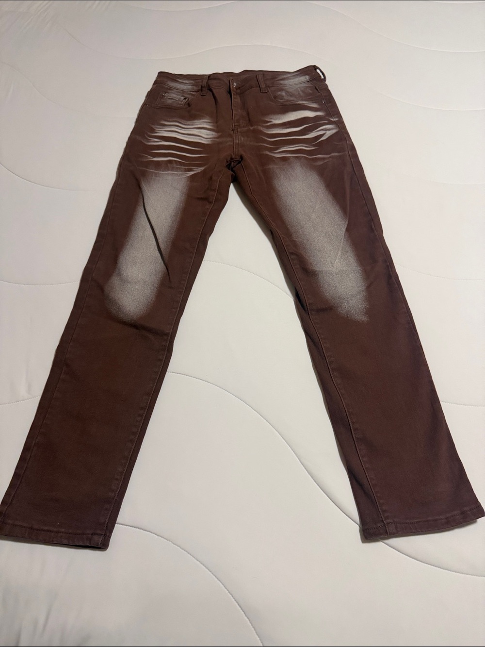Slim Straight Men's Brown Jeans with Faded Whisker Detail